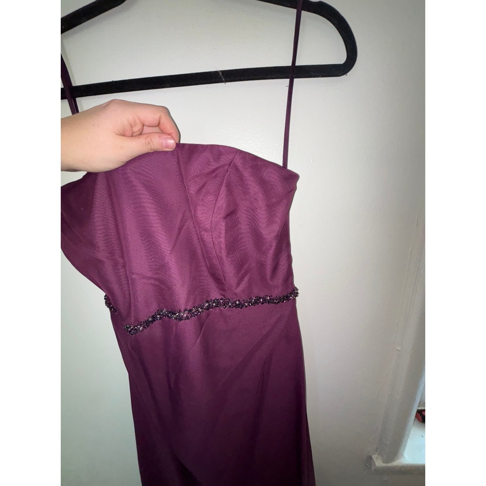 Vintage Deadstock Y2K Bridesmaid Dress Eggplant Beaded Strapless Ruffle Sz 14 - Picture 4 of 13
